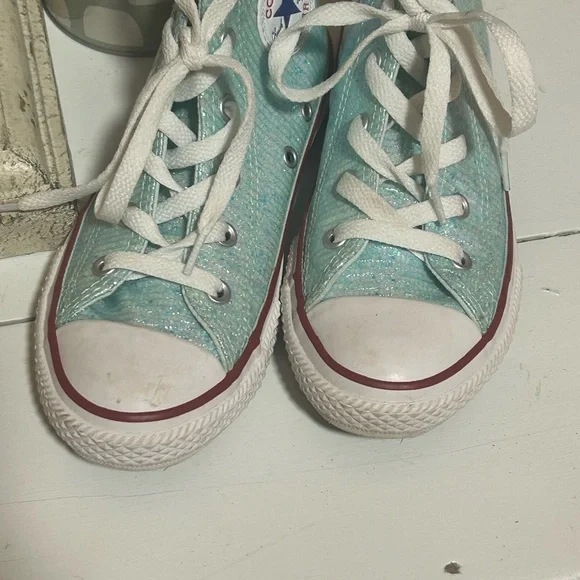 Converse Kids' High-Top Sneakers - Aqua Sparkle Sz 1 - Picture 3 of 5
